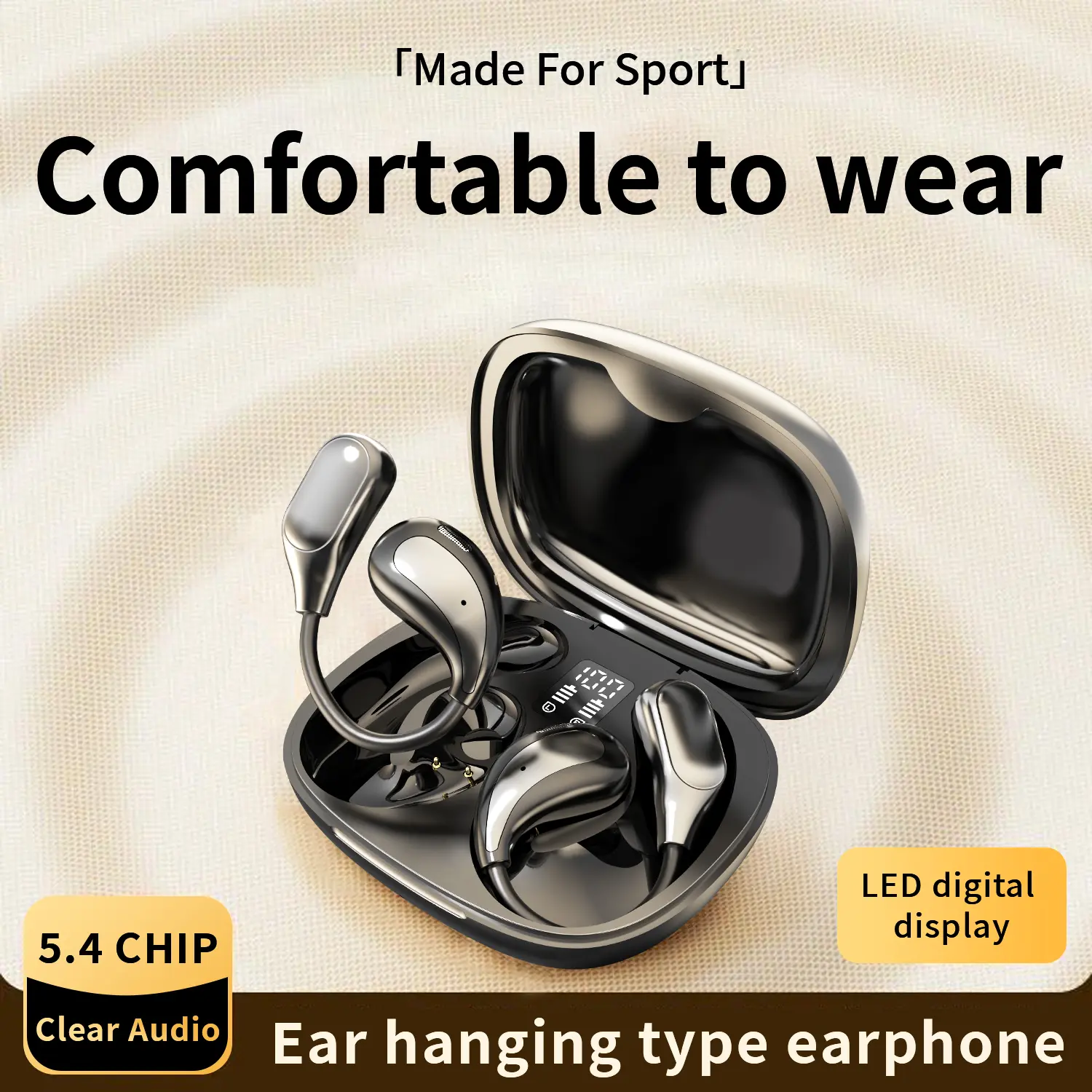 Open Ear Bluetooth 5.4 Sports Earbuds with Comfortable Ear Hooks, HiFi Bass Sound, ENC Noise Canceling Mic, 64H Playback, IP7 Waterproof Headphones for Sport & Running, All-Day Comfort for Men