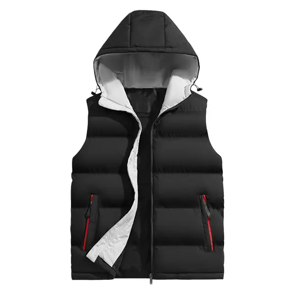 Men's Hooded Padded Vest, Sleeveless Fleece-Lined Cotton Knit Gilet with Stand Collar and Full Zip for Cold Weather, Knitwear Vest, Sleeveless Gilet, Knitting, Padded Panels