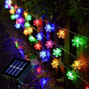 Solar Christmas Snowflake String Lights, 20/50/100 Leds, Multi-Color, 8 Modes, Outdoor Waterproof Fairy Lights for Tree, Camping, Fence, Roof, Backyard, Outdoor Twinkle Lights