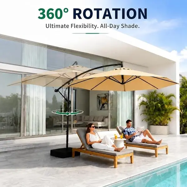Outdoor Cantilever Parasol – 360° Rotating Offset Sun Shade with Adjustable Tilt, Waterproof Windproof 600D Oxford Canopy, Heavy-Duty Rustproof Aluminum Frame, Cross Base – Ideal for Garden, Patio, Poolside