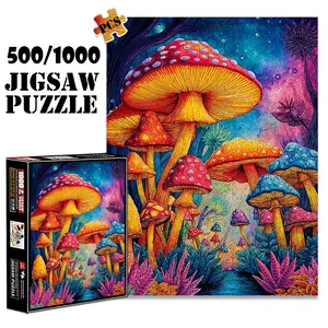 1pc 1000 piece adult puzzle 70x50cm Colorful Fantasy Mushroom Forest Scene 500 pieces of paper jigsaw puzzle, suitable for adults and families, large-scale DIY puzzle interactive toy games, birthday