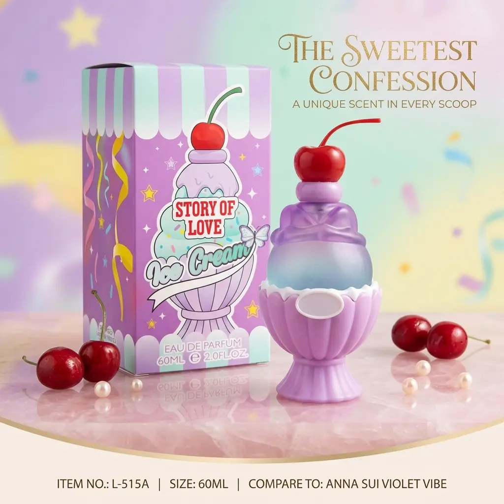 Women's 60ml Ice Cream EDP Fragrance Scent - Sweet Vanilla Cherry Gourmand Candy Perfume Women's Fragrance, Long-Lasting Floral Fruity, Kawaii Cute Bottle, Romantic Daily Wear Beauty Gift for Adults, Contains Neither Harmful Additives