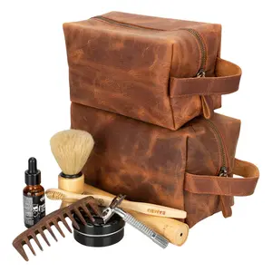 Genuine Leather Dopp Kit - Personalized Toiletry & Shaving Bag, Large