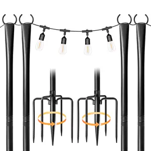 String Light Poles - 4 Pack 10.5FT Outdoor String Light Poles with Fork & Fixing Clips, Hanging Light Poles for Garden, Deck, Fence, Wall, Lighting Stand for Parties, Christmas, Wedding