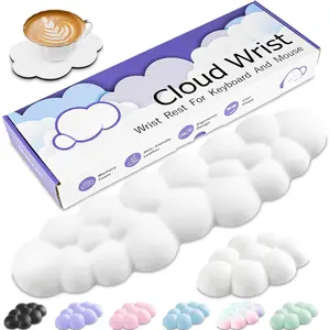 Cloud Wrist Rest Keyboard, Cloud Keyboard Wrist Pad Set with PU Leather Memory , Cute Arm Rest for Palm Support, PC/Gaming Desk Accessories/Office Setup/Computer Hand Cushion - White