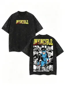 Men's Superstyle Limited Edition Emperor Mark Grayson Invincible War Comic Double-Printed Oversize Lightweight Acid-Washed Stylish Baggy Vintage Relaxed-Fit T-Shirt, Unisex Top Clothes