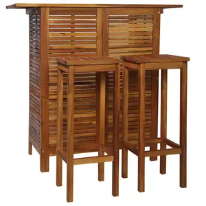 vidaXL Bar Table and Chair Set 3 Piece, Dining Table Set for Outdoor, Bar Table for Garden Yard, Patio Bar Stool, Farmhouse Style, Solid Acacia Wood 44008