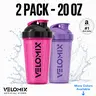 VELOMIX Unisex Adults 2-Pack 20oz Protein Bottles Shakers - BPA-Free Leakproof Reusable Bottle, Spill-Free Carry, Dishwasher Safe Polypropylene (PP) Gym Sports Accessory with Stirring Wire Whisk Ball (Multi-Color)