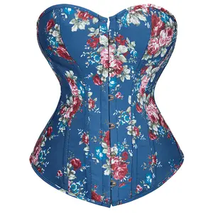 Corset Bustier for Women Top Boned Brocade Classic Flower Floral Lace up Plus Size Corsets Princess Fashion Outfits Cosplay Costumes Fairy Renaissanc Halloween Elegant Corsett Blue Black Pink