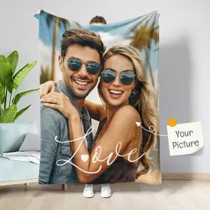 Valentine's Day Couples Gifts Custom Blankets with Photos and Text Multiple Colors Sizes Soft Flannel couple Blankets For Valentine's Birthday Day Present