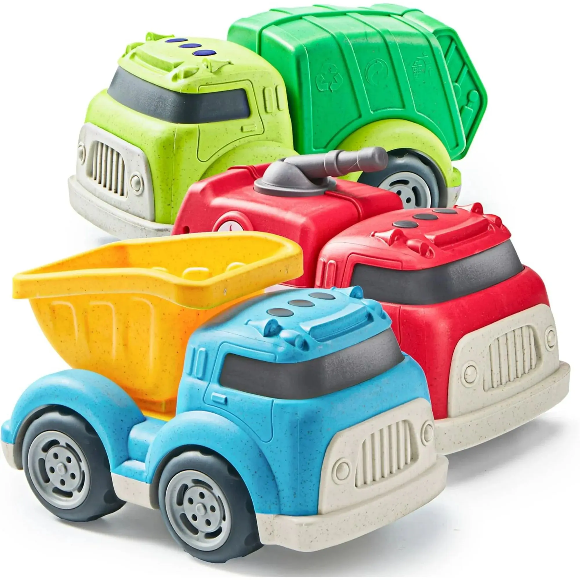 JoyX 3-Pack Eco-Friendly Toy Trucks for Toddlers – Includes Garbage Truck, Dump Truck, and Fire Truck – Sustainable Wheat Straw Construction for Boys and Girls christmas  2024 Blue Monster