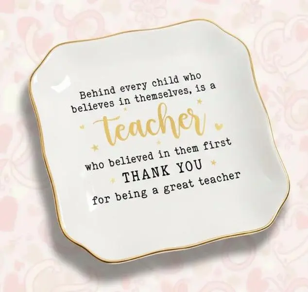THANK YOU GIFTS - Teacher Gifts From Students, Retirement Gift - 4"X4" Porcelain Jewelry Dish Tray - Thank You Teacher Gifts For Women Coworkers, Back To School End Of Year Present Ideas