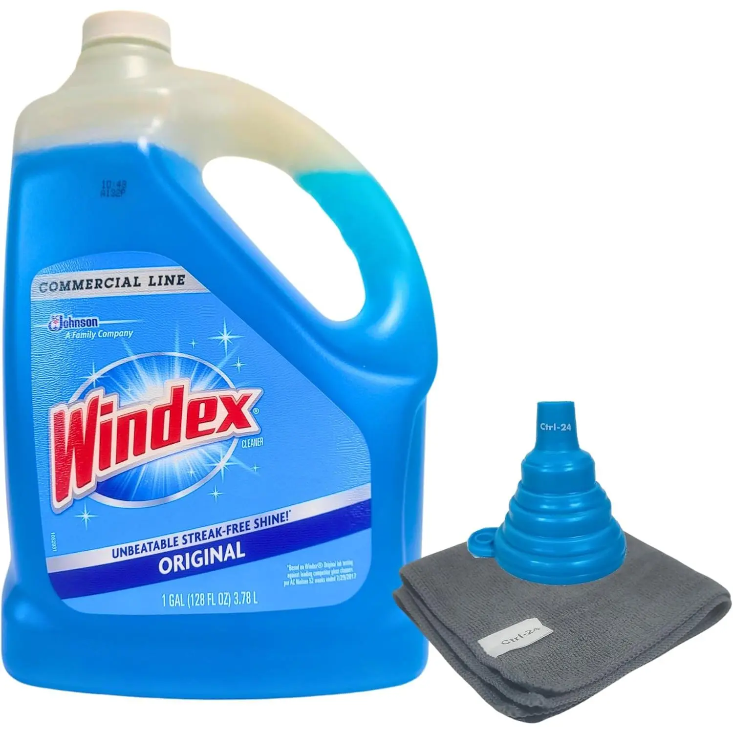 Windex Glass glass cleaner Refill 1 Gallon - Original Window Cleaner - Bundle Microfiber Cloth and Collapsible Silicone Funnel