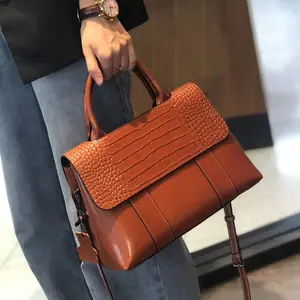 Genuine Leather Women's Handbag - Large Capacity Multi-Compartment Bucket Bag with Adjustable Shoulder Strap, Snap Closure & Polyester Lining, Chic & Practical for Daily Commuting & Professional Use (Black, Caramel, White, Burgundy, Navy), Ladies Handbags