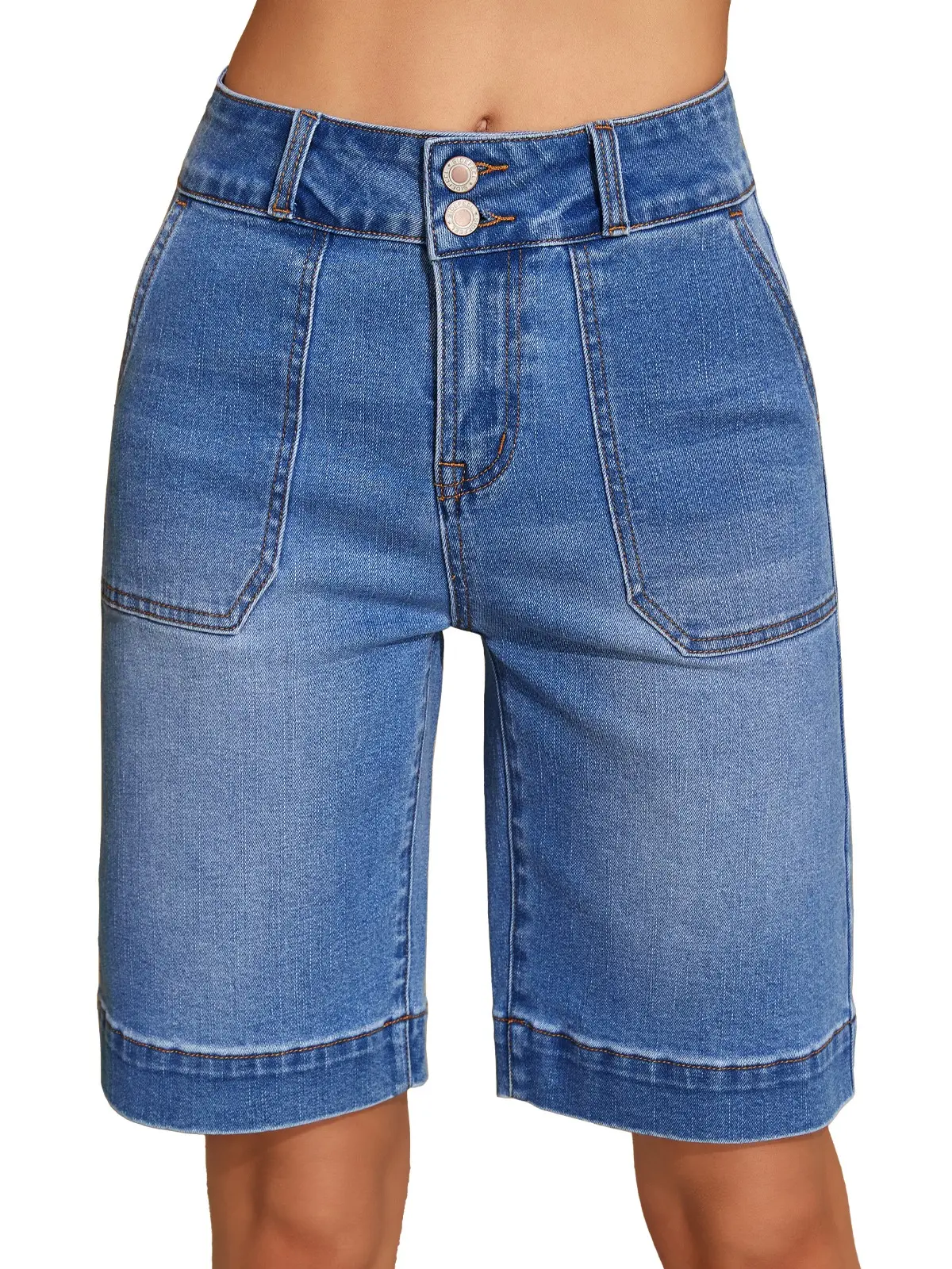 Sidefeel Womens Bermuda Jean Shorts High Waisted Tummy Control Stretchy Denim Shorts with Pockets Womenswear Button DealsForYouDays summerwins WeeklyDeals Summer Outfit