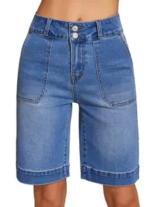 Sidefeel Womens Bermuda Jean Shorts High Waisted Tummy Control Stretchy Denim Shorts with Pockets Womenswear Button DealsForYouDays summerwins WeeklyDeals Summer Outfit