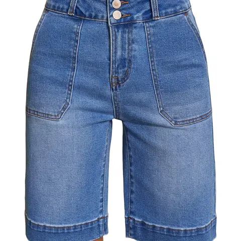 Sidefeel Womens Bermuda Jean Shorts High Waisted Tummy Control Stretchy Denim Shorts with Pockets Womenswear Button Fall Outfit