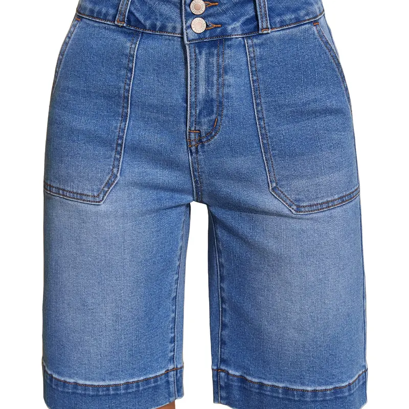 Sidefeel Womens Bermuda Jean Shorts High Waisted Tummy Control Stretchy Denim Shorts with Pockets Womenswear Button Fall Outfit