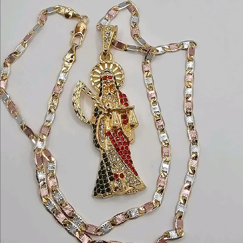 THE GRIM REAPER small pendant with multicolor stones beautiful necklace gold-plated three colors fashion style 20"inches