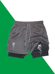 Men's two-pocket double-layer casual sport Dry Fit Shorts, lightweight and quick-drying with zipper pockets, breathable elastic waistband with drawstring, comfortable running training phone shorts