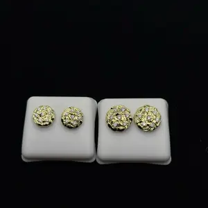 14K Gold Plated Round Nugget Earrings with Diamond - Waterproof No-Tarnish Stud Design - Luxurious Jewelry Accessory