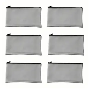 6 Packs 11 X 6" Gray Money Bag, Safe Durable Waterproof PU Leather Bank Bag with Zipper for Cash, Coin, Checks, Makeup Bills Receipts Tool Storage