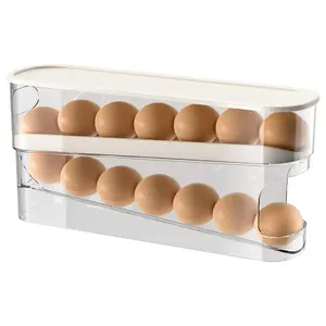 12-Slot Egg Storage Container, Sturdy Space-Saving Egg Holder, Auto Rolling, Easy to Take & Place, Practical Organizer for Kitchen & Fridge, Refrigerator Organizer, Fridge Organizers