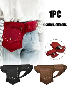 Punk Style Waist Bag, Vintage Leather Belt Bag, Outdoor Sports Travel Crossbody Bag, Multifunctional Storage Bag, Phone Case, Adjustable Punk Motorcycle Waist Bag