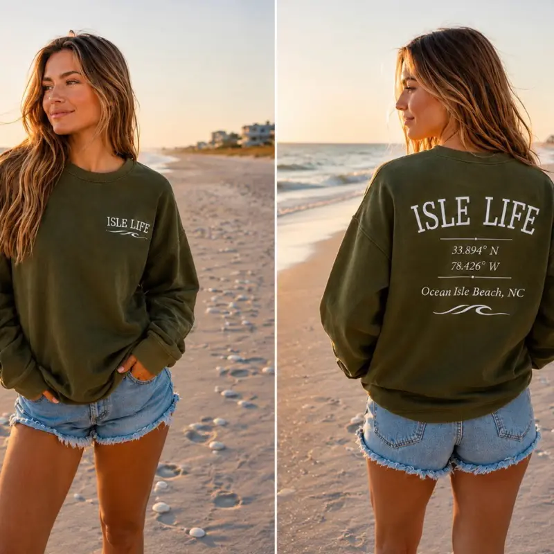 Isle Life Drab Olive Green Sweatshirt