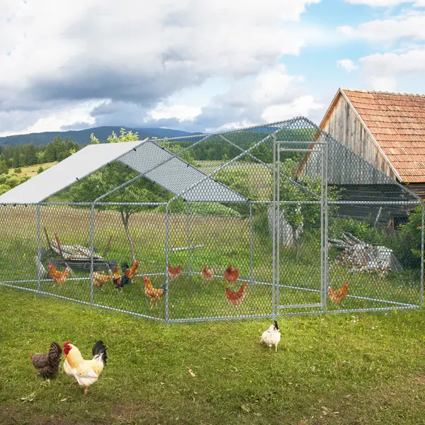 20 x 10 x 6.6 ft Galvanized Metal Chicken Coop Enclosure, Walk-in Poultry Cage with Waterproof Cover, Outdoor Settings Farm Garden Habitat for Chickens (Prevents Escapes)