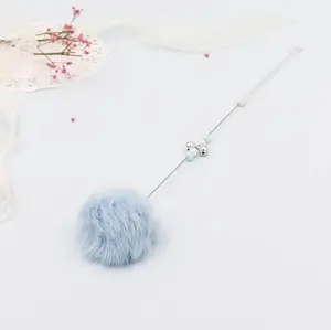 Colorful Pom Pom Cat Teaser Wand with Bell Toy