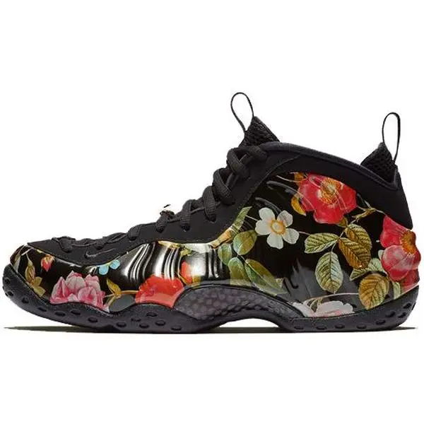 Nike Air Foamposite One Floral Retro Cushioned Durable Mid Top Basketball Shoes Unisex Black 314996-012