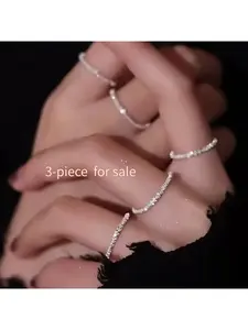 3-piece silver plated sparkling ring, stylish stackable ring, simple design suitable for both men and women, party and daily accessories, fashionable multifunctional exquisite jewelry, perfect choice for birthday gifts