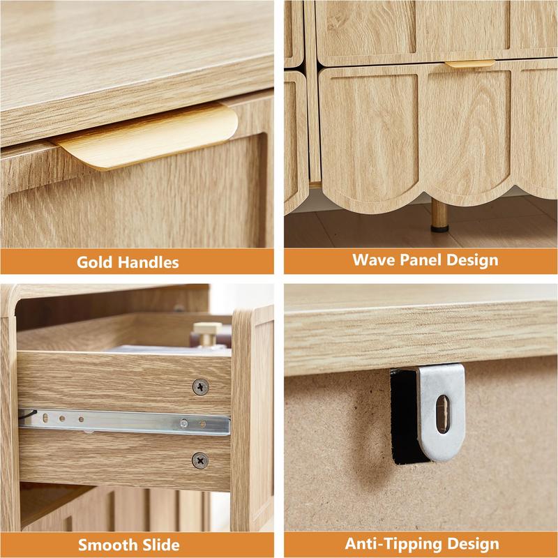 Giratree 3 5 9 Drawer Dresser for Bedroom, Modern Closet Chest of Drawers with Wave Fluted Drawer, Wood Storage Small Dresser Organizer for Nursery Bedroom Living Room Hallway Closet