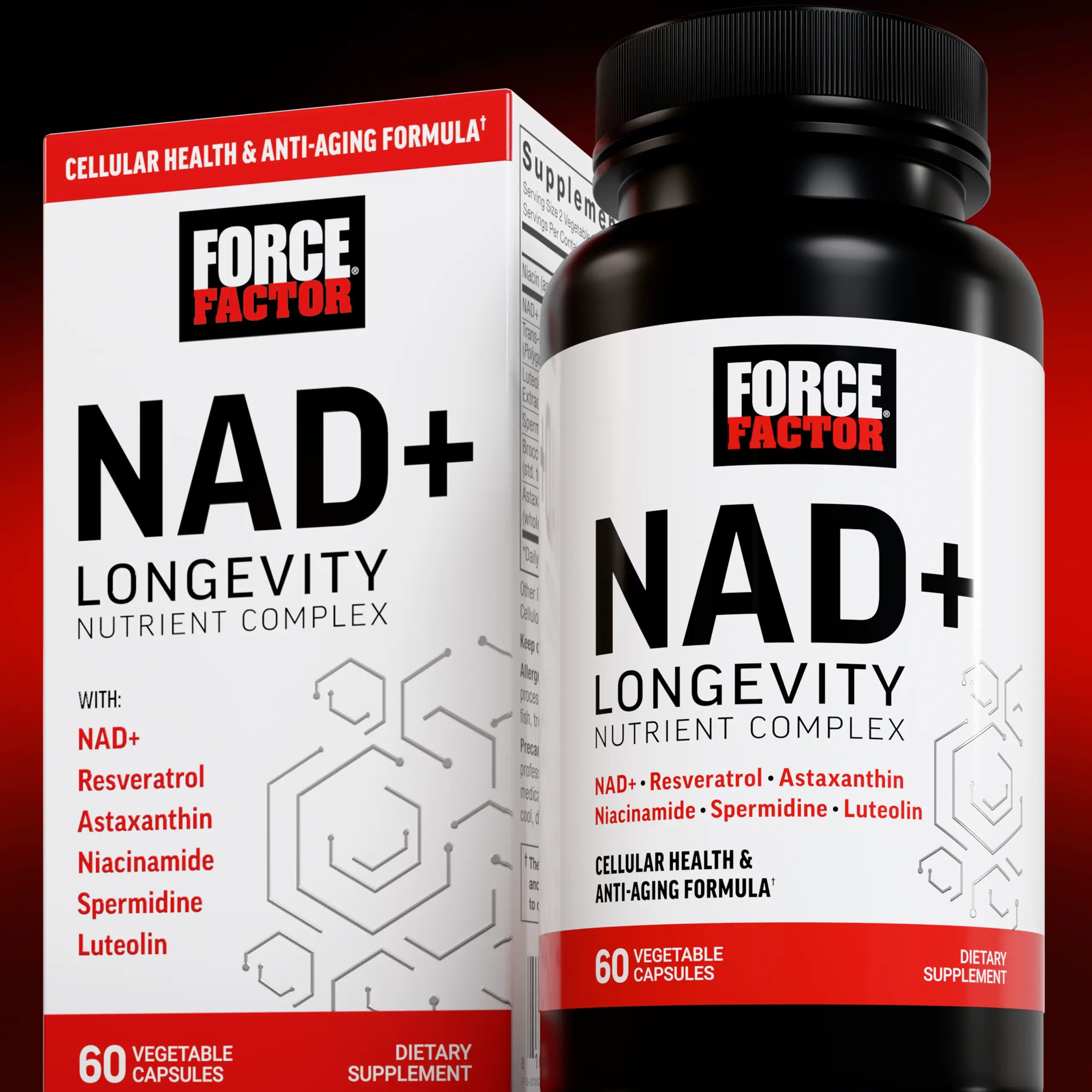 FORCE FACTOR NAD+ (NMN or Nicotinamide Riboside Alternative) with Resveratrol, Astaxanthin, Spermidine & Luteolin Complex, NAD to Support Cellular Hea