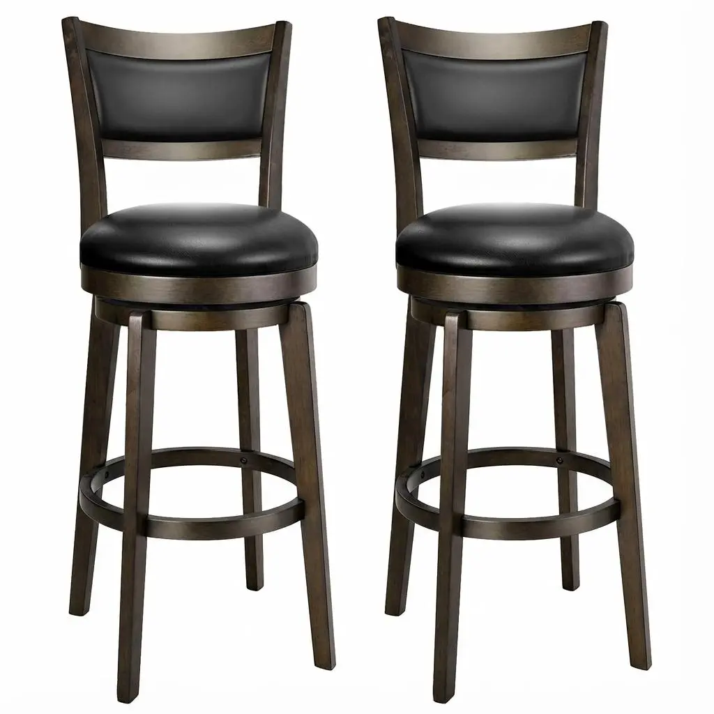 PrimeZone Trending 360° Swivel Bar Stools Set of 2 - 30" Height, 300 LBS Capacity, Premium Leather Wood, Classic Home Bar Upgrade