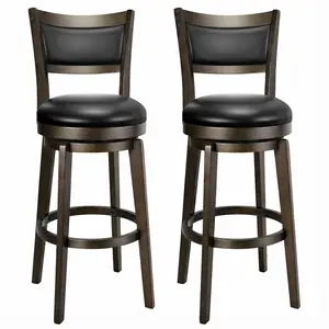 PrimeZone Trending 360° Swivel Bar Stools Set of 2 - 30" Height, 300 LBS Capacity, Premium Leather Wood, Classic Home Bar Upgrade