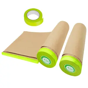 2 Pack Automotive Paint Masking Paper Roll with Tape Tape and Drape for Painting Assorted Paint Masking Paper for Car and Furniture Unfold 18 inch Width X 100 ft Long