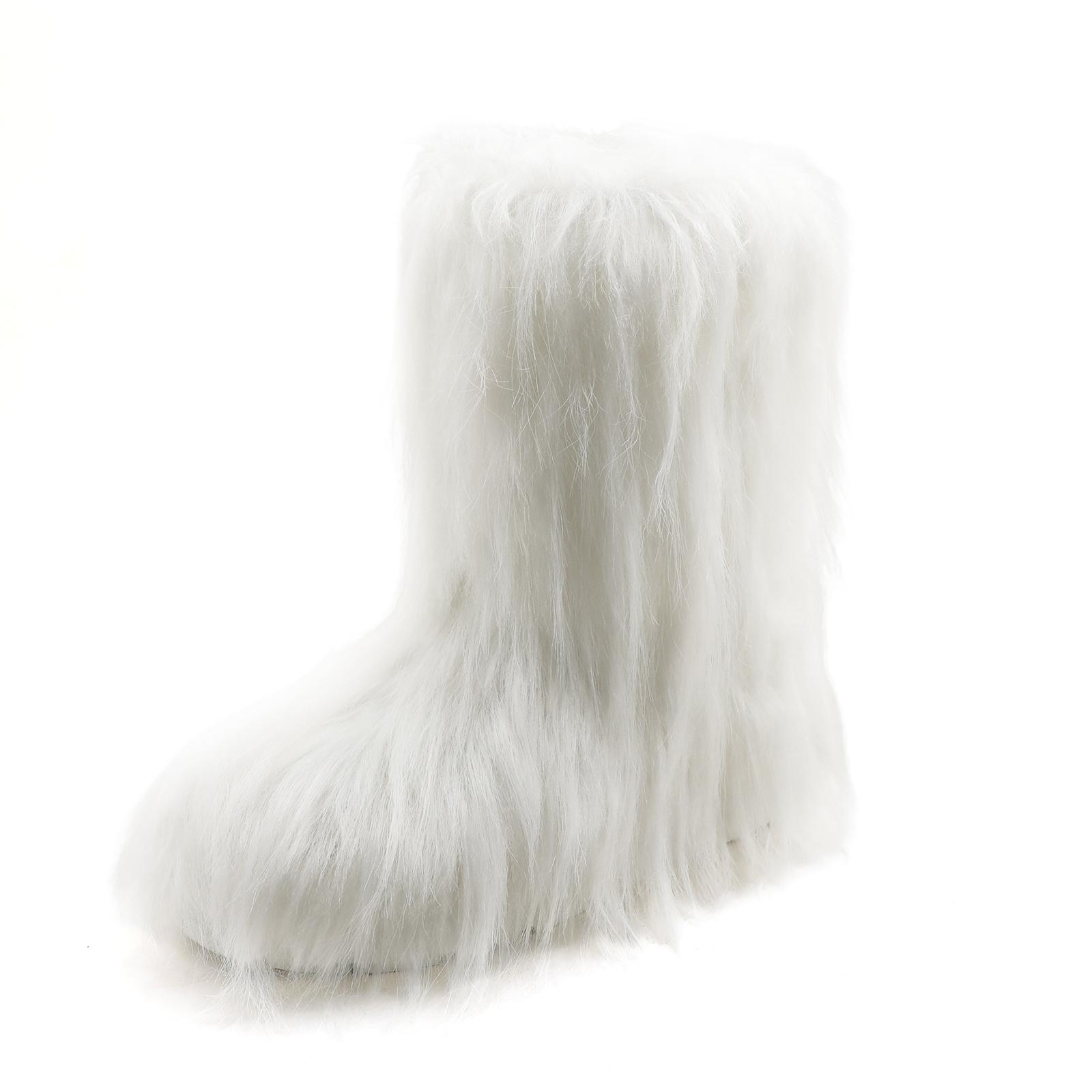 Snow Boots for Women 2025 Furry Boots Winter Knee High Flat Heel Fluffy Faux Fur Boots - FURRI-1