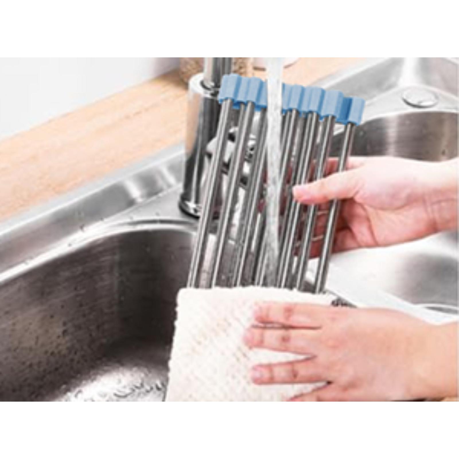 Roll Up Dish Drying Rack Over The Sink Foldable Stainless Steel Wire Drainer for Kitchen Sink Counter Storage 17.5x11.8 inches