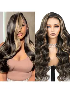 7x6 1b/27 Highlight Ombre Balayage Lace Front Wigs Human Hair Black and Blonde Body Wave Lace Frontal Wig Pre Plucked with Baby Hair for Black Women HD Transparent Wig