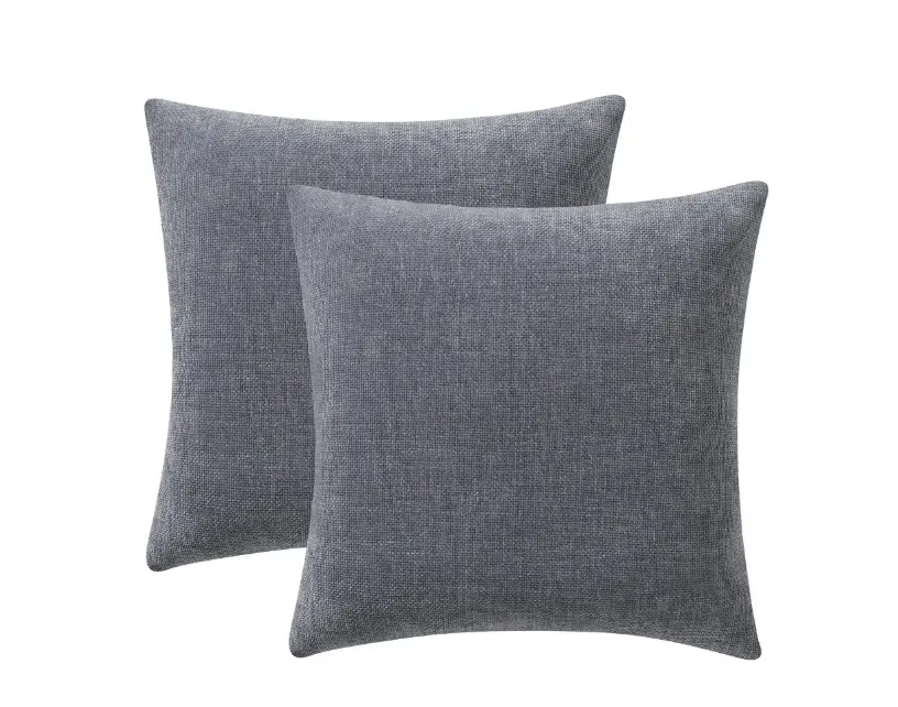 2-Piece Solid Chenille Standard Decorative Throw Pillow Set, Grey, 18" x 18"