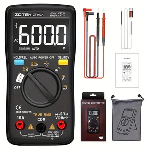 Zoyi Zt-102a Digital Multimeter LCD Display, 6000 Counts Smart and Automatic, Ohm Voltage Amp Test, Continuity Tester