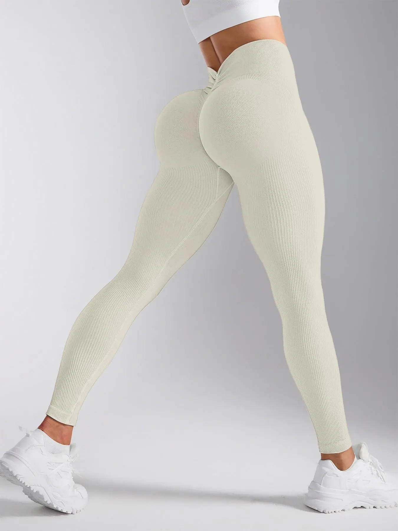 Fashion Solid High Waist Stretchy Butt Lifter V-Back Women's Bottom Nine-Inch High Rise Leggings, Six Colors Available, Suitable for All Seasons