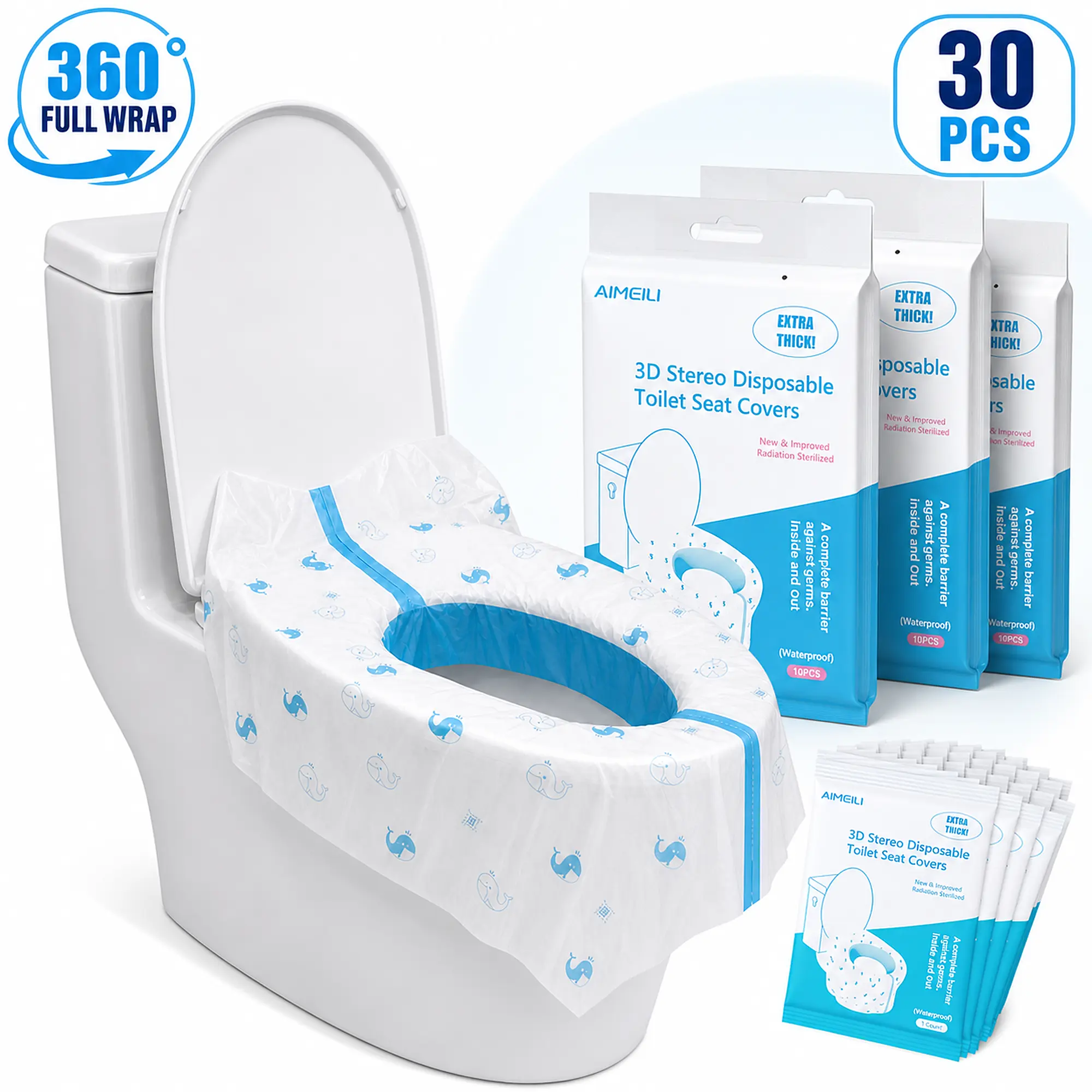 3D Disposable Toilet Seat Covers - 360° Full-Wrap, Thick & Waterproof, Hygienic Individually Wrapped Portable, XL 28 x 18 in Full, Travel Potty Liners for Adults & Kids, Public Restrooms & Potty Training