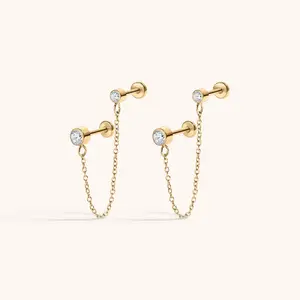 Tiny Crystal Duo Chain Nap Earrings