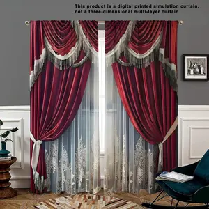 3D Luxury European Simulation Digital Printed Curtain, 2 Counts/set Lightweight Semi Blackout Polyester Curtain, Window Blocking, Room Decor Curtain, Suitable for Bedroom, Living Room