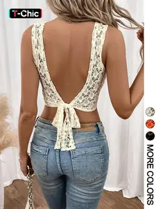Women's Hollow Out Halter Neck Sleeveless Top, Summer Breathable Casual Date Essential, Plain Pattern, Fitted Style, No Collar Tank Top