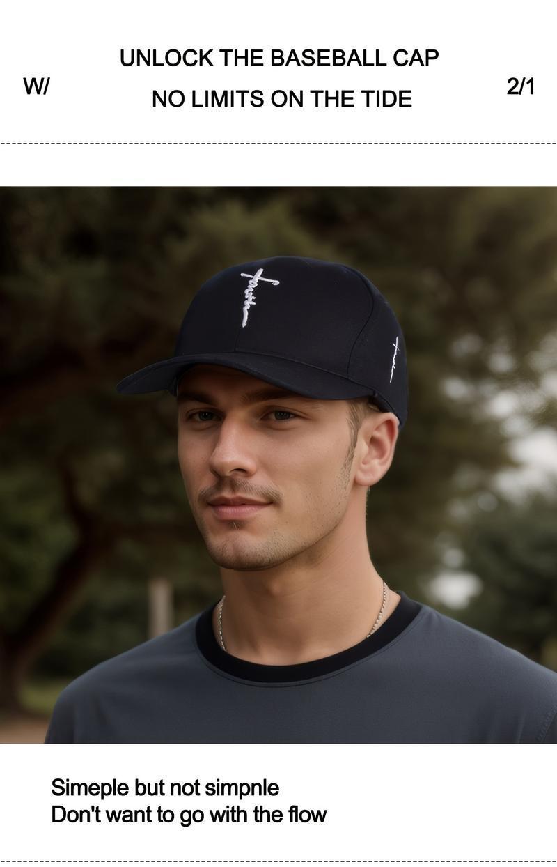 2 Pack Adjustable Baseball Caps Unisex Black White Cross Embroidery Casual Hats
