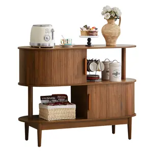 Giratree 42.5'' Buffet Cabinet with 2 Open Storage, Oval Sideboard Cabinet with Sliding Doors Modern Accent Coffee Bar Wood Kitchen Storage Cabinets for Kitchen, Living Room, Hallway